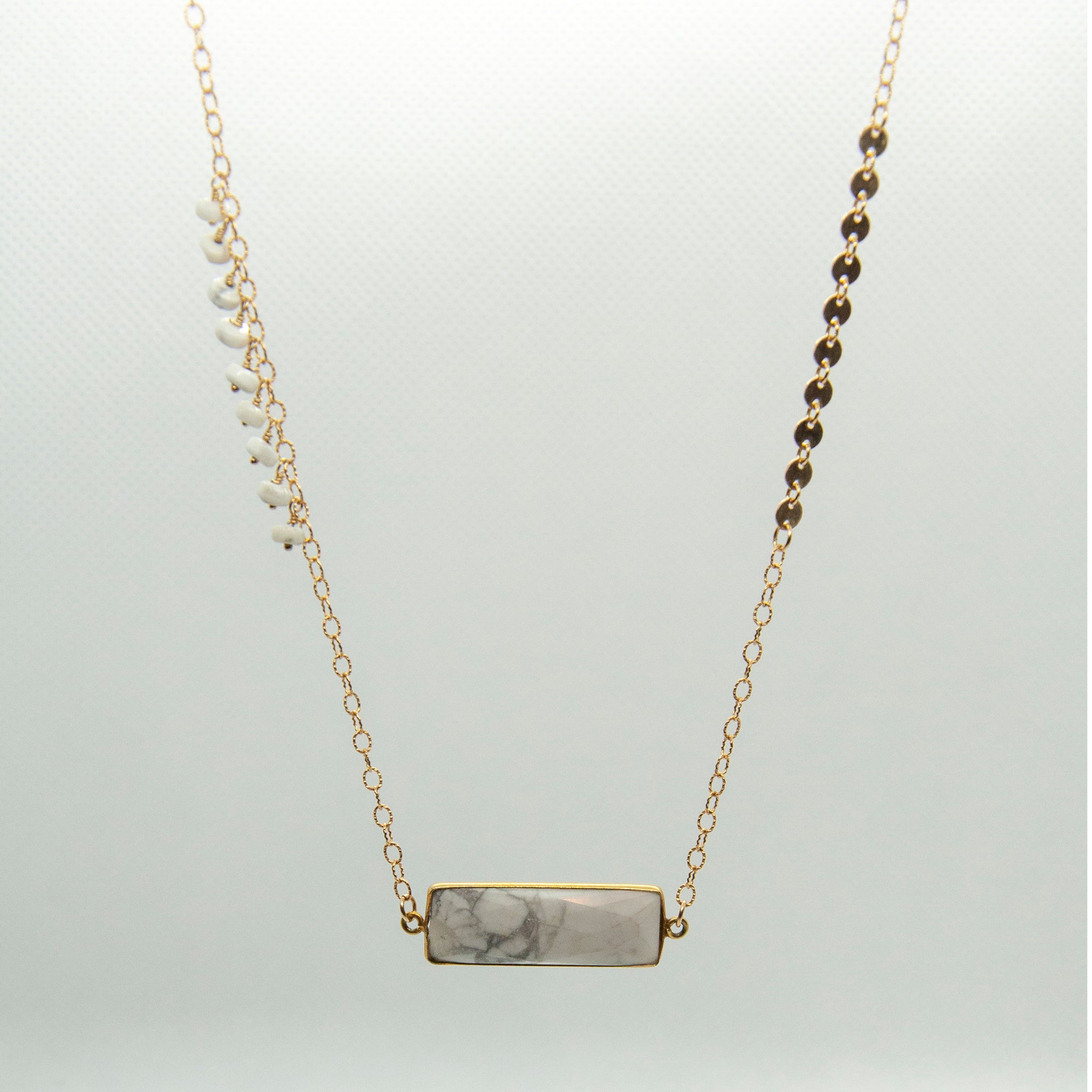Howlite Rectangle Mixed Chain Necklace